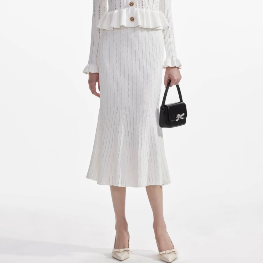 self-portrait White Knit Peplum Midi Dress - Size Medium - MSRP $555 - NWT - Picture 8 of 9